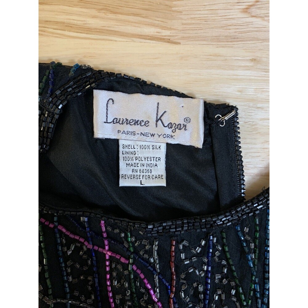 Laurence Kazar Vintage 80's Women's Size L 100% Silk Lined Beaded Sleeveless Top - Picture 4 of 8